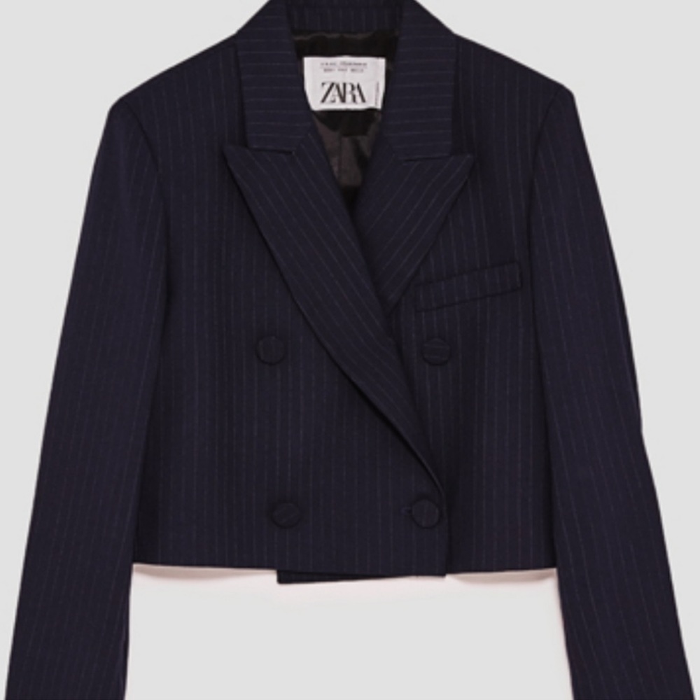 NWT Zara Cropped Navy Pinstripe Blazer
